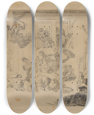 Triptych art skateboard deck of James Ensor Gevecht Van De Luizenkoppen Dsir En Rissol by James Ensor (1860-1949)