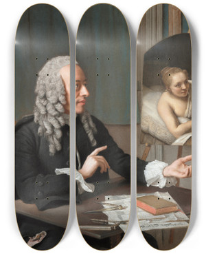 Triptych art skateboard deck of Jeanetienne Liotard Franois Tronchin by Jean-Etienne Liotard (1702-1789)