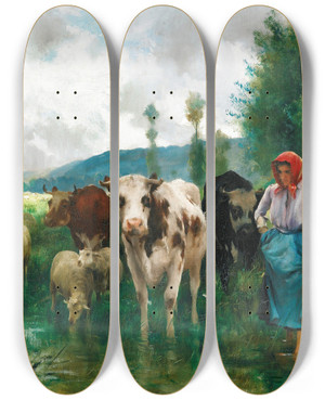 Triptych art skateboard deck of Julien Dupr La Bergre by Julien Dupre (1851-1910)