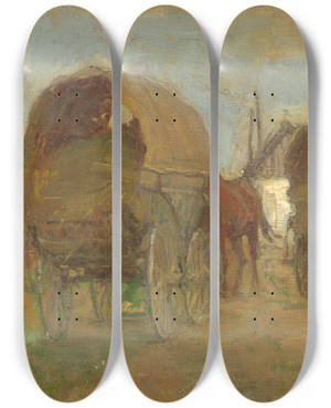 Triptych art skateboard deck of Elemr Halszhradil Gypsy Caravans by Elemir Halasz Hradil (1873-1948)