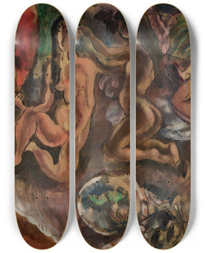 Triptych art skateboard deck of Jules Pascin La Toilette Aux Tropiques by Jules Pascin (1885-1930)