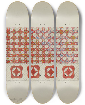 Triptych art skateboard deck of Irene Schaefer Bedspread_4 by Irene Schaefer