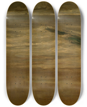 Triptych art skateboard deck of Auguste Oleffe Breakwater At Nieuwpoort by Auguste Oleffe (1867-1931)