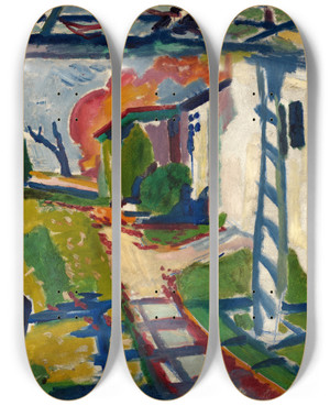 Triptych art skateboard deck of Henry Lyman Saen Grape Arbor by Henry Lyman Saen (1875-1918)