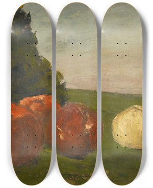 Triptych art skateboard deck of Gustave Courbet Nature Morte by Gustave Courbet (1819-1877)
