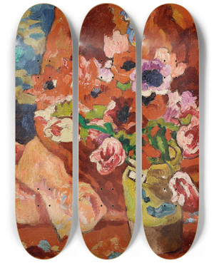 Triptych art skateboard deck of Louis Valtat Fleurs_1 by Louis Valtat (1869-1952)