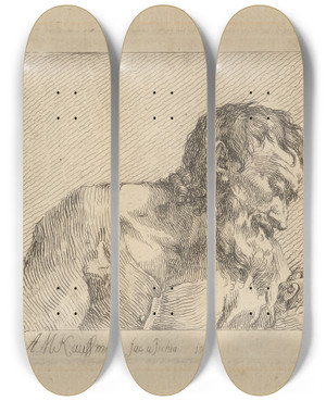 Triptych art skateboard deck of Angelica Kauffmann Bust Of An Old Man_1 by Angelica Kauffmann (1741-1807)