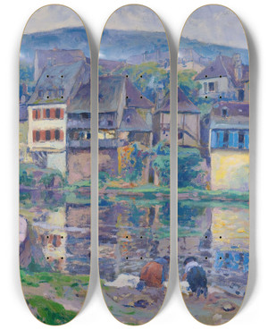 Triptych art skateboard deck of Paul Madeline Les Lavandires by Paul Madeline (1863-1920)