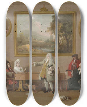 Triptych art skateboard deck of Marco Ricci An Opera Rehearsal by Marco Ricci (1676-1729)