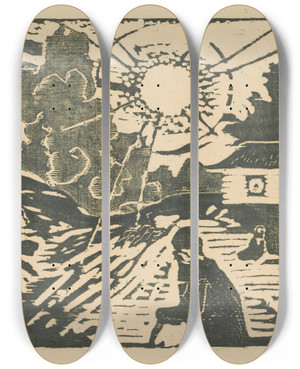 Triptych art skateboard deck of Mikul Galanda Slnen Cesta by Mikulas Galanda (1895-1938)