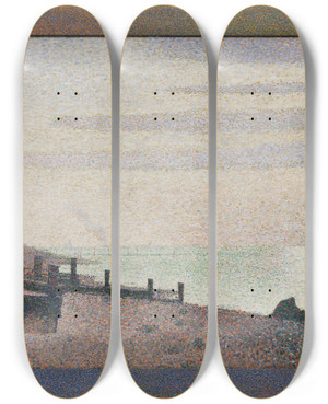 Triptych art skateboard deck of Georges Seurat Evening Honfleur by Georges Seurat (1859-1891)