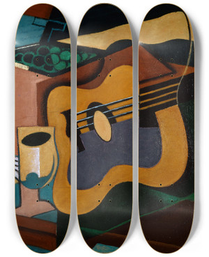 Triptych art skateboard deck of Juan Gris Still Life With Guitar by Juan Gris (1887-1927)