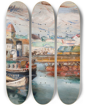 Triptych art skateboard deck of Kaarel Liimand Tartu Motiiv by Kaarel Liimand (1906-1941)