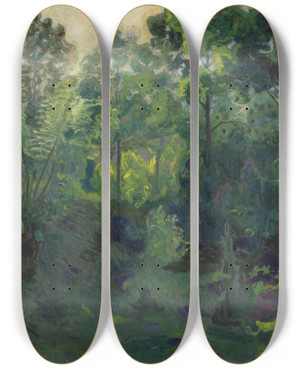 Triptych art skateboard deck of Thorvald Erichsen Wooded Landscape by Thorvald Erichsen (1868-1939)