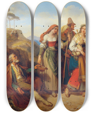 Triptych art skateboard deck of Johann Nepomuk Ender Roman Pilgrims by Johann Nepomuk Ender (1793-1854)