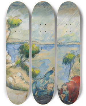 Triptych art skateboard deck of Paul Czanne Le Meurtre Dans La Ravine by Paul Cezanne (1839-1906)