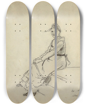 Triptych art skateboard deck of Winslow Homer Girl Seated On A Step by Winslow Homer (1836-1910)