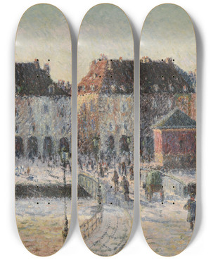 Triptych art skateboard deck of Gustave Loiseau Le Pont De La Poissonnerie Dieppe by Gustave Loiseau (1865-1935)