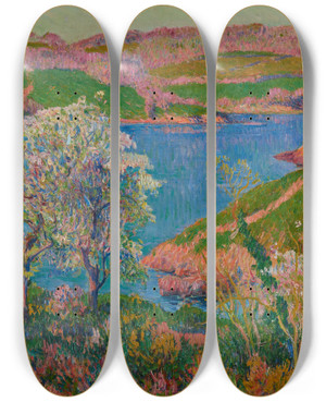 Triptych art skateboard deck of Henry Moret Lanse Du Goulineau by Henry Moret (1856-1913)