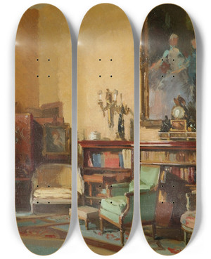 Triptych art skateboard deck of Theodoros Ralli House Interior by Theodoros Ralli (1852-1909)