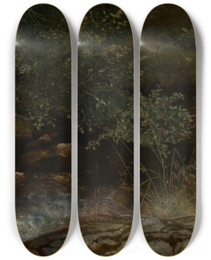 Triptych art skateboard deck of Hans Thoma Bachufer Mit Gebsch Und Grsern by Hans Thoma (1839-1924)