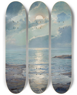 Triptych art skateboard deck of Frederick Judd Waugh The Risen Moon by Frederick Judd Waugh (1861-1940)