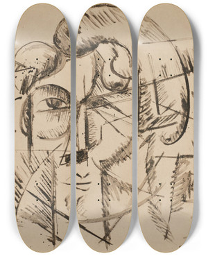 Triptych art skateboard deck of Albert Gleizes Tte Dhomme by Albert Gleizes (1881-1953)