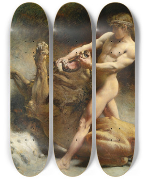 Triptych art skateboard deck of Lon Bonnat Samsons Youth by Leon Bonnat (1833-1922)