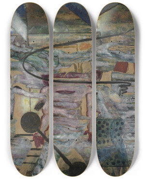 Triptych art skateboard deck of Frits Van Den Berghe The Monster by Frits van den Berghe (1883-1939)