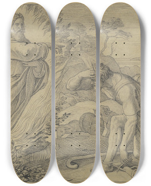 Triptych art skateboard deck of Julius Schnorr Von Carolsfeld Mose Wird Berufen Israel Aus Gypten Zu Fhren Der Brennende Dornbusch by Julius Schnorr Von Carolsfeld (1794-1872)