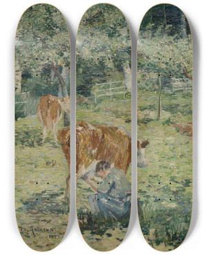 Triptych art skateboard deck of Charles Angrand En Normandie by Charles Angrand (1854-1926)