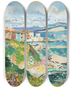Triptych art skateboard deck of Henri Manguin Vue Sur La Ponche Sainttropez by Henri Manguin (1874-1949)