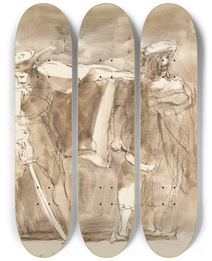 Triptych art skateboard deck of Sir David Wilkie Scene From Quentin Durward by Sir David Wilkie (1785-1841)