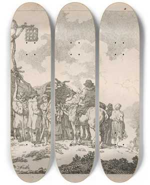 Triptych art skateboard deck of Thomas Rowlandson A Fair by Thomas Rowlandson (1756-1827)