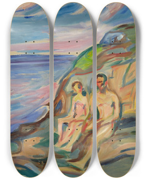 Triptych art skateboard deck of Edvard Munch Sunbathin by Edvard Munch (1863-1944)