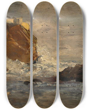 Triptych art skateboard deck of Emil Jakob Schindler Die Meeresbrandung Brandung Bei Fort Lorenzo In Ragusa by Emil Jakob Schindler (1842-1892)