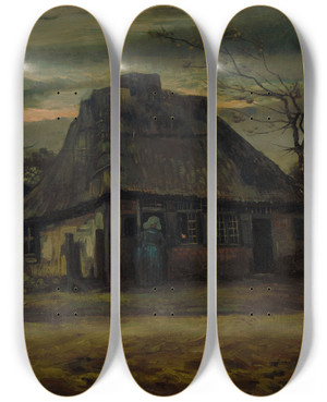 Triptych art skateboard deck of Vincent Van Gogh The Cottage by Vincent van Gogh (1853-1890)