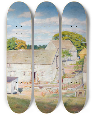 Triptych art skateboard deck of William Rothenstein Oakridge Farm Late Summer by William Rothenstein (1872-1945)