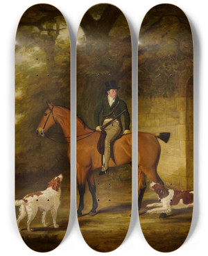Triptych art skateboard deck of John Ferneley A Chestnut Hunter With Robert Day Up by John Ferneley (1782-1860)