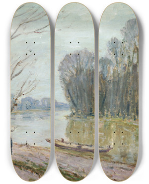 Triptych art skateboard deck of Alfred Sisley The Loire by Alfred Sisley (1840-1899)