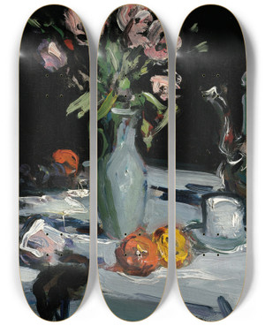 Triptych art skateboard deck of Samuel John Peploe Tulips And A Coffee Pot by Samuel John Peploe (1871-1935)