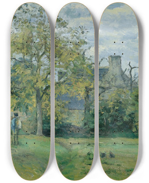 Triptych art skateboard deck of Camille Pissarro La Maison De Piette Montfoucault by Camille Pissarro (1830-1903)