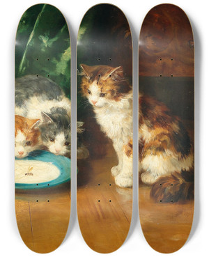 Triptych art skateboard deck of Arthuralfred Brunel De Neuville Whats That Then by Arthur-Alfred Brunel de Neuville (1852-1941)