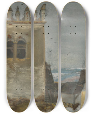 Triptych art skateboard deck of Ladislav Mednynszky The Belfry In Strky by Ladislav Mednyanszky (1852-1919) Triptych art skateboard deck of Ladislav Mednynszky The Belfry In Strky by Ladislav Mednyanszky (1852-1919)