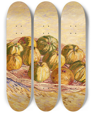 Triptych art skateboard deck of Vincent Van Gogh Still Life Basket Of Apples by Vincent van Gogh (1853-1890)