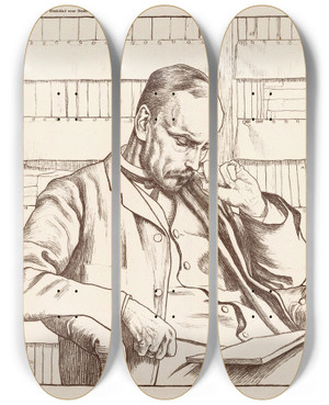 Triptych art skateboard deck of Ferdinand Hart Nibbrig Portret Van Jacob Pieter Moltzer by Ferdinand Hart Nibbrig (1866-1915)