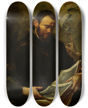 Triptych art skateboard deck of Gioacchino Assereto Saint Augustine And Saint Monica by Gioacchino Assereto (1600-1649)