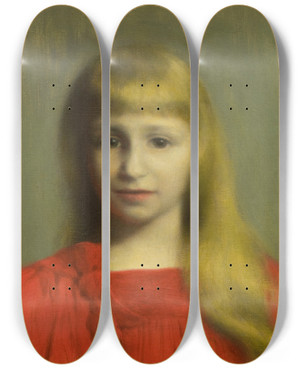Triptych art skateboard deck of Jzef Pankiewicz Little Girl In Red Dress by Jozef Pankiewicz (1866-1940)