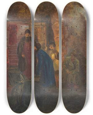 Triptych art skateboard deck of Maria Yakunchikova Tsar Visiting The Prisoners by Maria Yakunchikova (1870-1902)