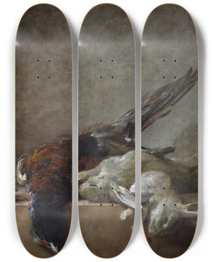 Triptych art skateboard deck of Jean Simon Chardin Still Life With Game by Jean Simeon Chardin (1699-1779)